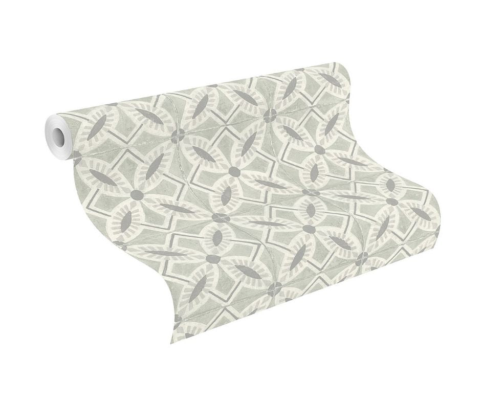 Rasch – Beachhouse – 410242 Szürke/zöld csempe mintás vlies tapéta