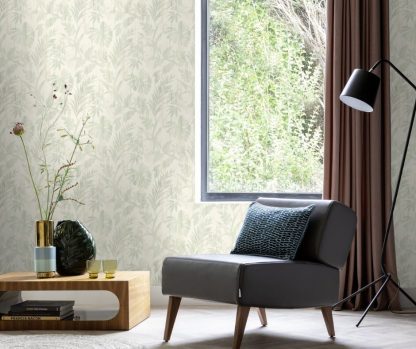 Rasch – Beachhouse – 410587 Fehér alapon mentazöld pálmalevél mintás vlies tapéta