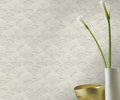 Rasch – Allegretto – 581416 Fehér/Fekete legyező mintás art deco stílusú vlies tapéta