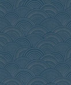 Rasch – Allegretto – 581409 Sötétkék/Ezüst legyező mintás art deco stílusú vlies tapéta